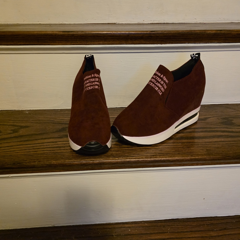 Women's Burgundy Wedge Sneakers